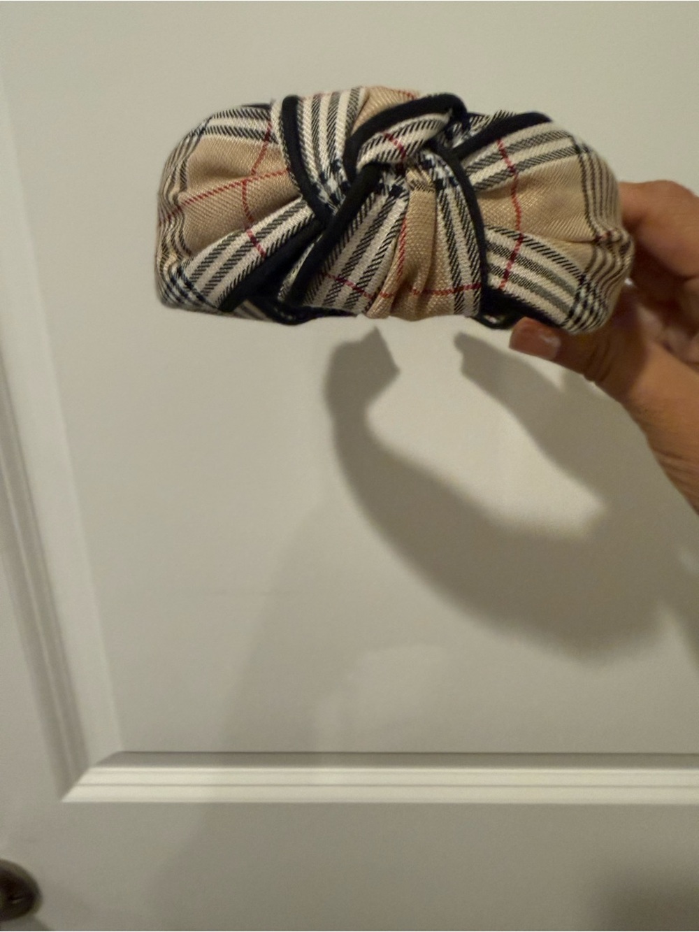 Plaid Knotted Headband - Beige and Black
